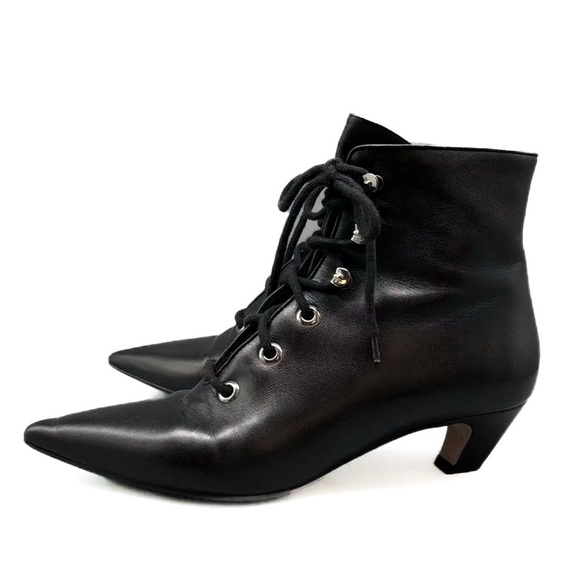 Christian Dior I-Dior Lace-Up Ankle Boots Black Leather 37.5 - Picture 4 of 9